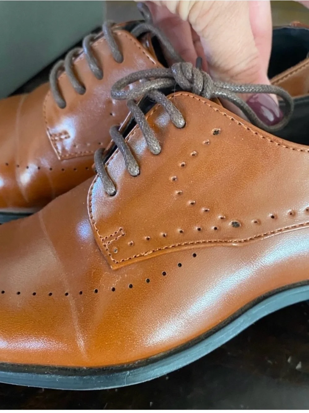 Boys Classic Perforated Oxford Dress Shoes - Tan